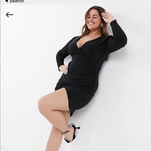 Club L London Plus plunge front midi body-conscious
dress with slit in black